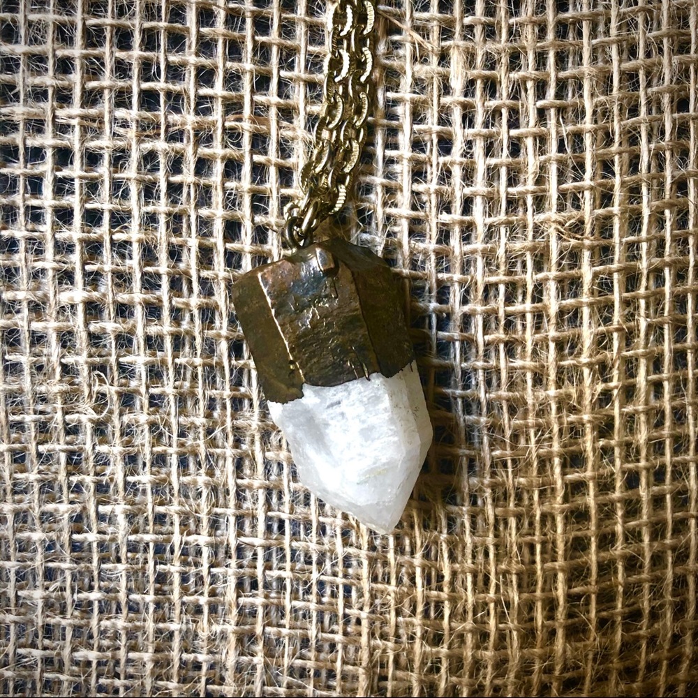 Gold tone boho style long crystal necklace